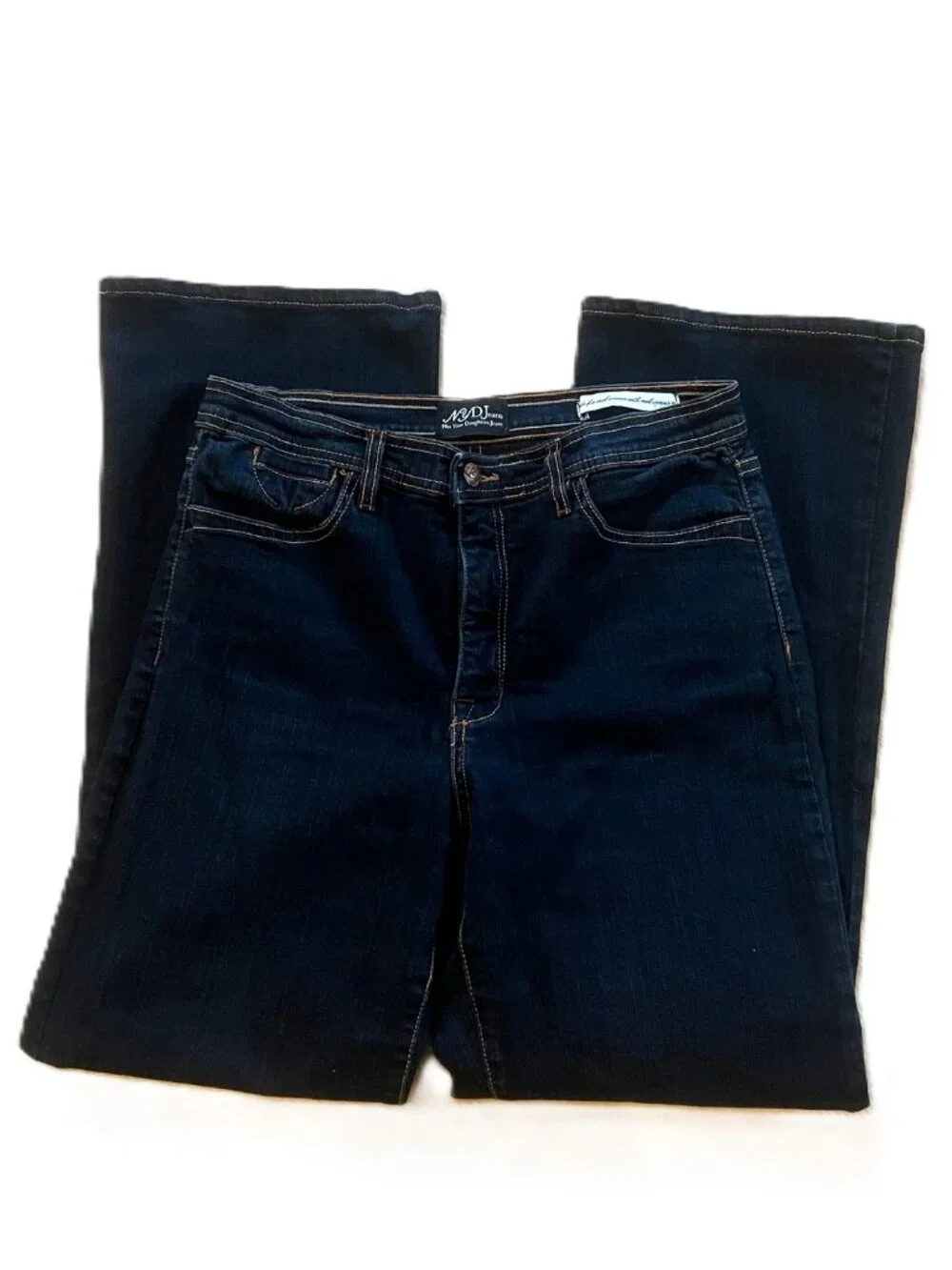 NYDJ Womens Style 7150DR Boot Cut Blue Jeans Size 12 Dark Wash Crystal Pocket